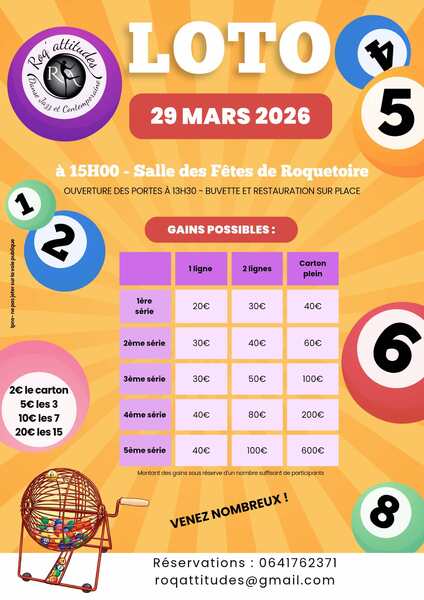 Le loto du club de danse à Roquetoire ce dimanche 29 mars