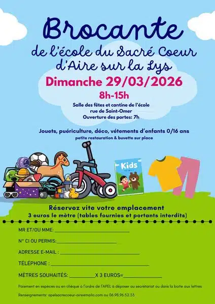 La brocante du sacré coeur d'Aire sur la Lys c'est ce dimanche 29 mars
