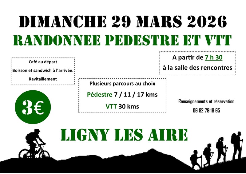 Des randonnées ce dimanche 29 mars au départ de Ligny les Aire
