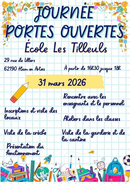 Journée portes ouvertes de l'école des Tilleuls ce mardi 31 mars à Ham En Artois