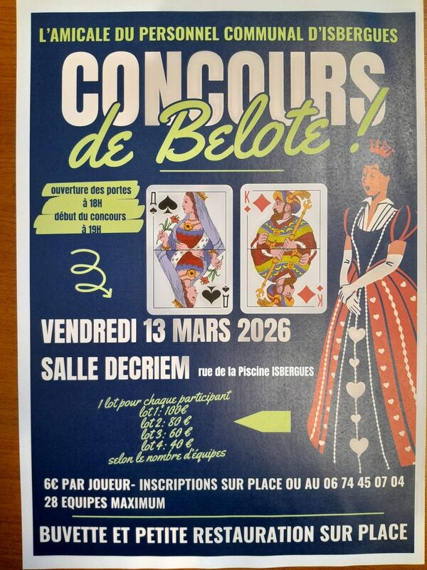 Un concours de belote est organisé ce vendredi 13 mars à Isbergues