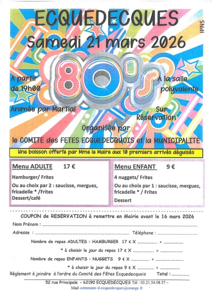 Soirée années 80 à Ecquedecques ce samedi 21 mars