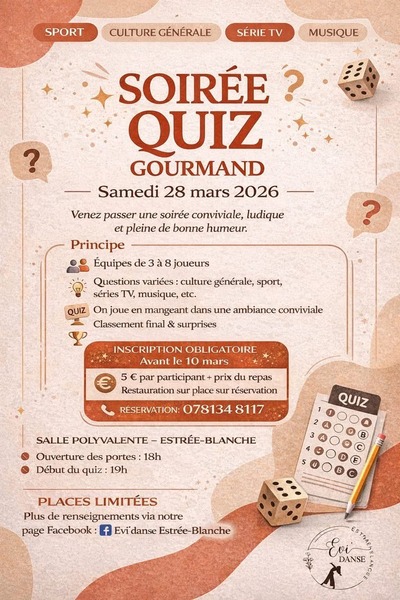 Soirée quiz ce samedi 28 mars à Estrée Blanche