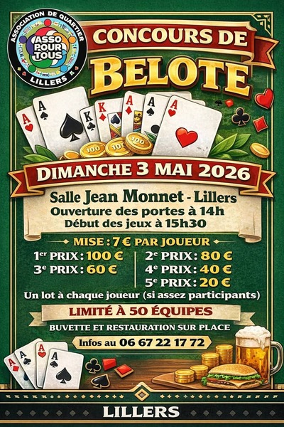 Un concours de belote est organisé ce dimanche 3 mai à Lillers