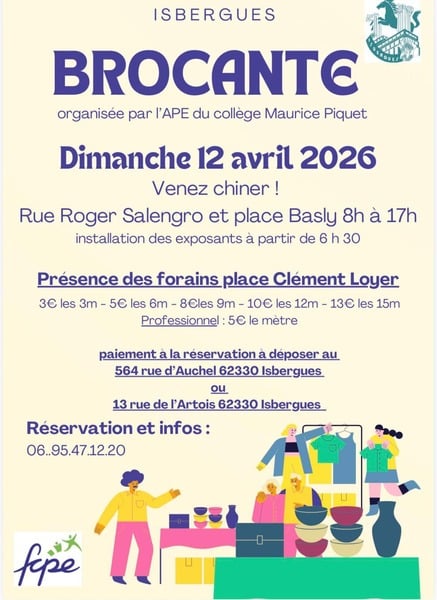 La brocante de l'APE du collège ce dimanche 12 avril à Isbergues