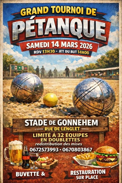 Tournoi de pétanque ce samedi 14 mars à Gonnehem