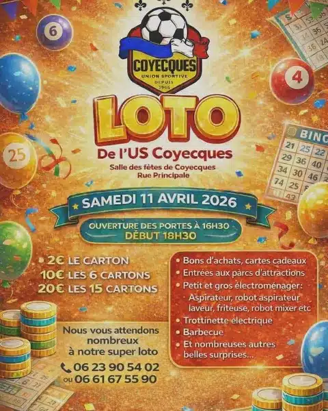 Un loto sera organisé par le club de football ce samedi 11 avril à Coyecques