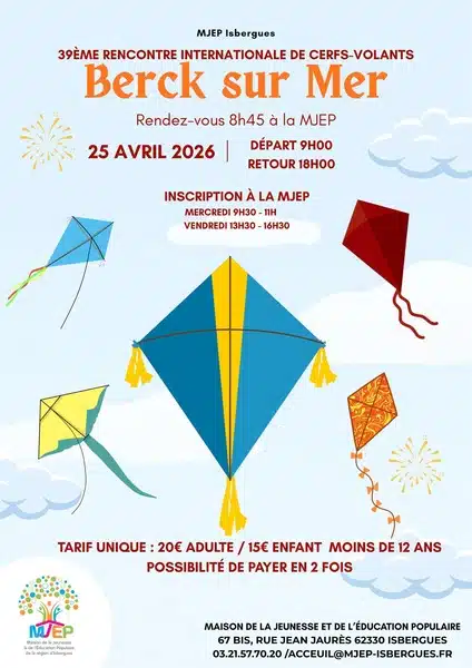 Déplacement aux cerfs volants de Berck ce samedi 25 avril depuis Isbergues