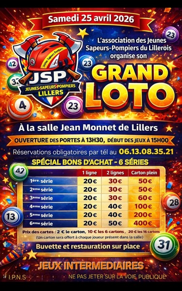 Grand loto des pompiers ce samedi 25 avril à Lillers