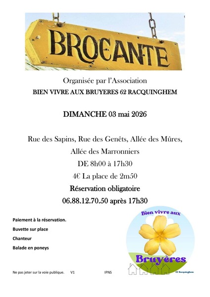 Une brocante sera organisée ce dimanche 3 mai