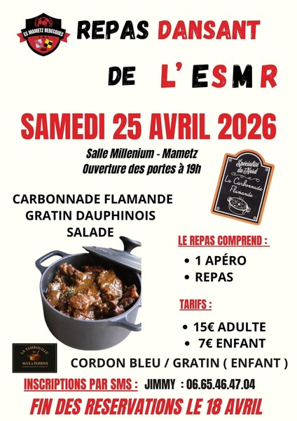 Le repas dansant du club de foot de Mametz ce samedi 25 avril