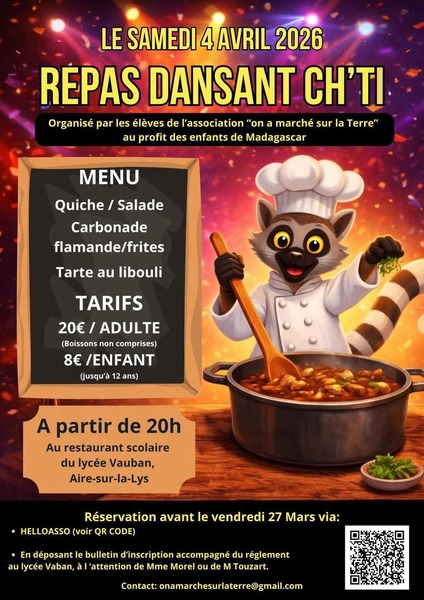 Un repas dansant ch'ti ce samedi 4 avril au restaurant scolaire du lycée Vauban d'Aire sur la Lys
