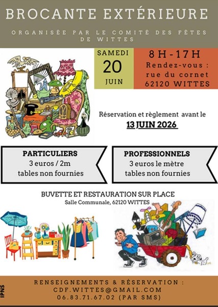 Brocante ce samedi 20 juin à Wittes