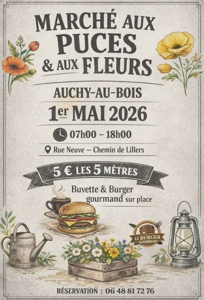 Marché aux puces et aux fleurs ce 1 mai à Auchy Au bois