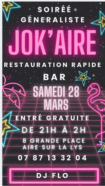 Soirée généraliste ce samedi 28 mars au Jok'Aire d'Aire sur la Lys