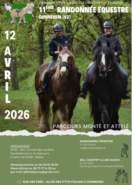 11éme randonnée équestre ce dimanche 12 avril à Gonnehem