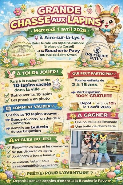 Grande chasse aux lapins ce mercredi 1 avril à Aire sur la Lys