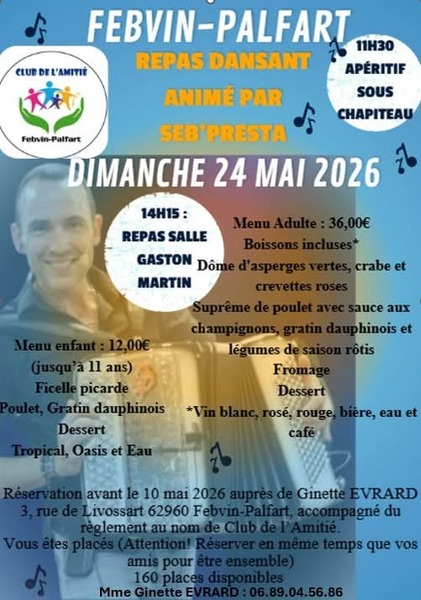 Un repas dansant ce dimanche 24 mai à Febvin Palfart