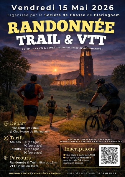 Rendez vous ce vendredi 15 mai pour l'événement randonnée trail et VTT de Blaringhem