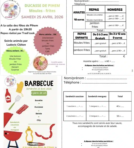 Repas moules frites et barbecue à Pihem ce samedi 25 et dimanche 26 avril