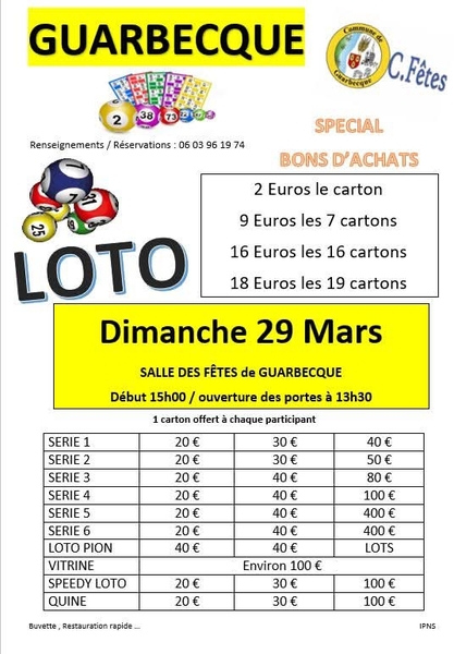 Un loto sera organisé ce dimanche 29 mars à Guarbecque