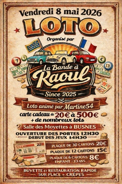 Un loto sera organisé ce vendredi 8 mai à Busnes par l'association La bande à Raoul