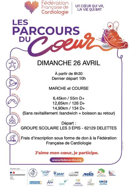 Les parcours du coeur ce dimanche 26 avril à Delettes