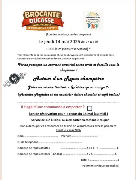 Repas champêtre à l'occasion de la brocante du jeudi 14 mai à Wardrecques