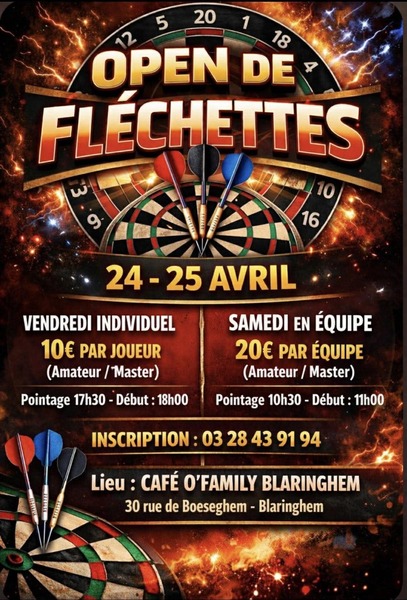 Open de Fléchettes au bar O'family de Blaringhem durant ce vendredi 24 et samedi 25 avril