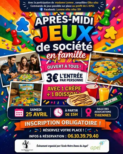 Après midi jeux de société ce samedi 25 avril à Thiennes