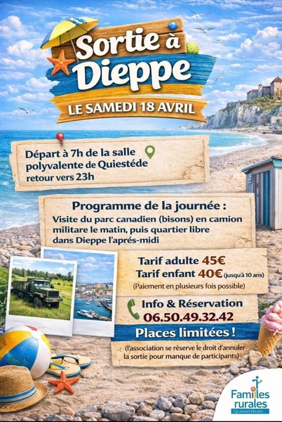 Sortie à Dieppe ce samedi 18 avril depuis la commune de Quiestéde