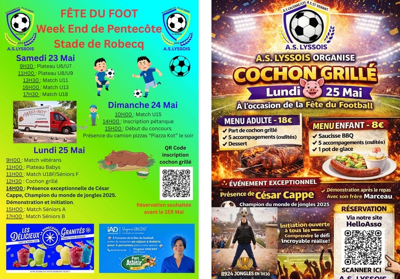 Week-end de fête du foot à Robecq avec l'AS LYSSOIS, rendez vous à la pentecote pour profiter de cet événement