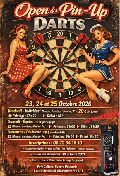 Open des Pin-Up Darts de Blaringhem ces vendredi 23, samedi 24 et dimanche 25 octobre à Blaringhem