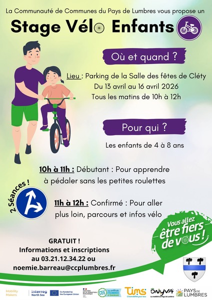 Stage vélo enfants durant les vacances scolaires à Cléty