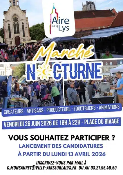 Marché artisanal nocturne à Aire sur la Lys ce vendredi 26 juin