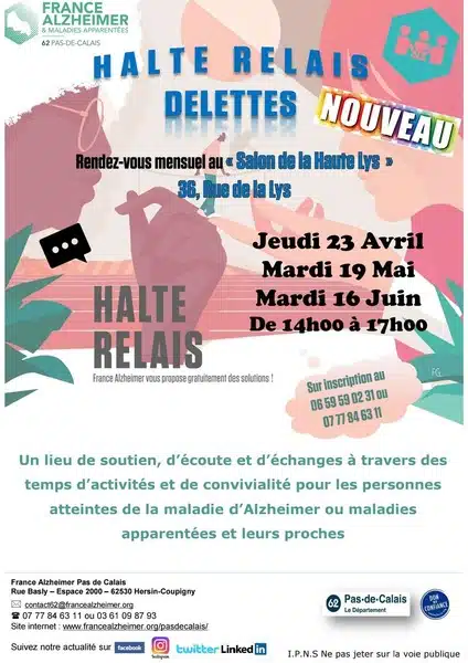Halte relais France Alzheimer Pas De Calais durant trois date de avril à Juin à Delettes
