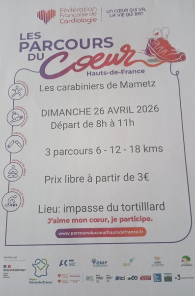 Les carabiniers de Mametz organise les parcours du coeur ce dimanche 26 avril