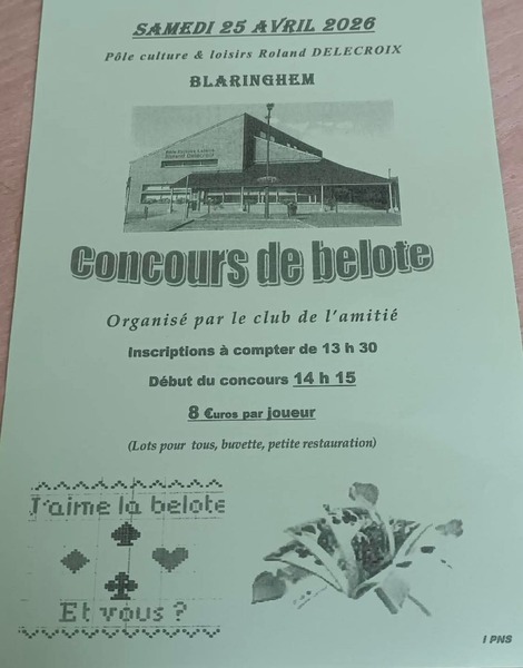 Concours de belote ce samedi 25 avril à Blaringhem