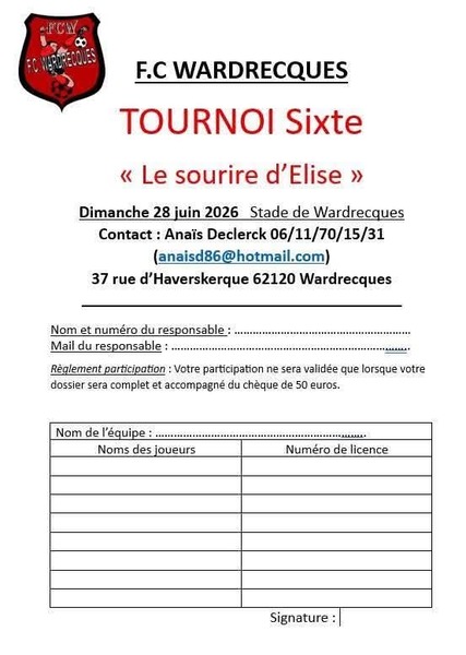 Tournoi de sixte ce dimanche 28 juin à Wardrecques