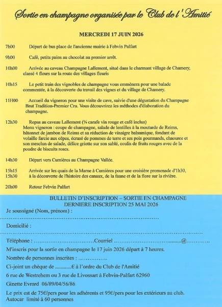 Une sortie en champagne avec le club de l'amitié de Febvin Plafart ce mercredi 17 juin