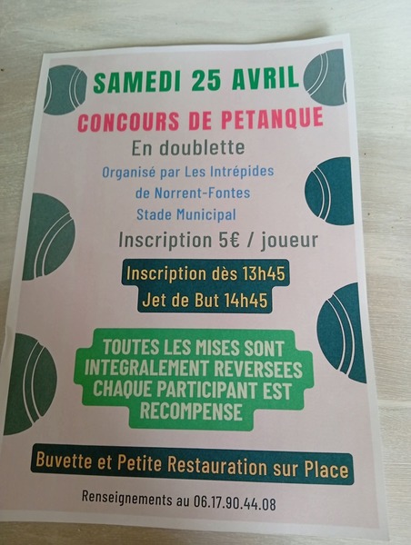 Un concours de pétanque ce samedi 25 avril à Norrent Fontes