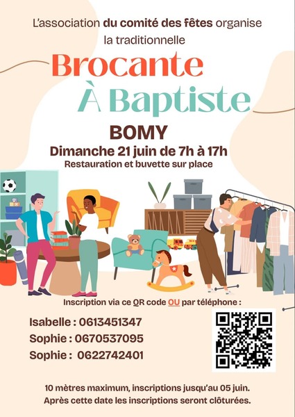 Brocante à Baptiste se déroulera ce dimanche 21 juin à Bomy