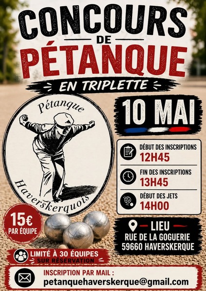 Concours de pétanque ce dimanche 10 mai à Haverskerque