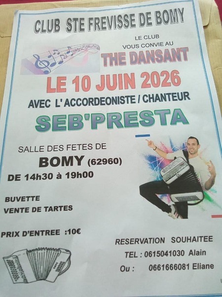 Thé dansant avec le club Sainte Frévisse de Bomy ce 10 juin