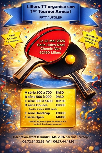 Un tournoi amical de tennis de table ce samedi 23 mai à Lillers