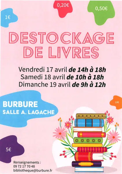 Déstockage de livres à Burbure du vendredi 17 au dimanche 19 avril