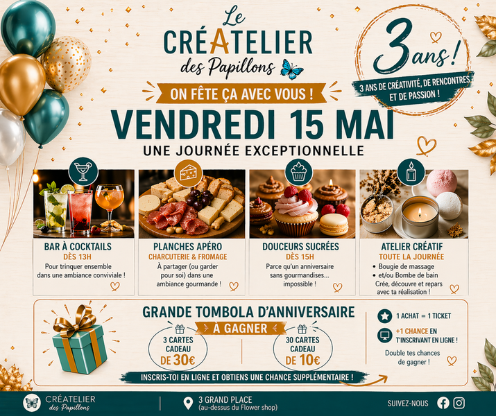 Le créatelier des papillons fête ses 3 ans ce vendredi 15 mai