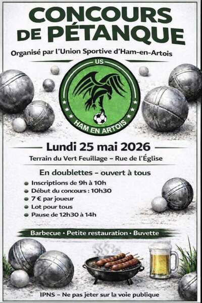 Concours de pétanque ce lundi 25 mai à Ham En Artois