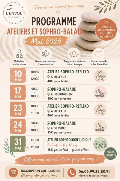 Programme de sophrologie de ce mois de mai à Helfaut