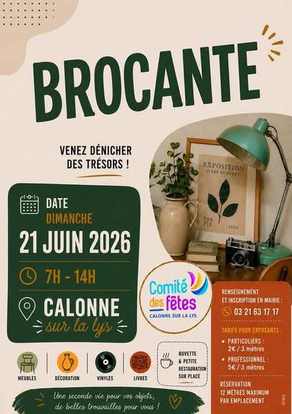 Brocante à Calonne sur la Lys ce dimanche 21 juin
